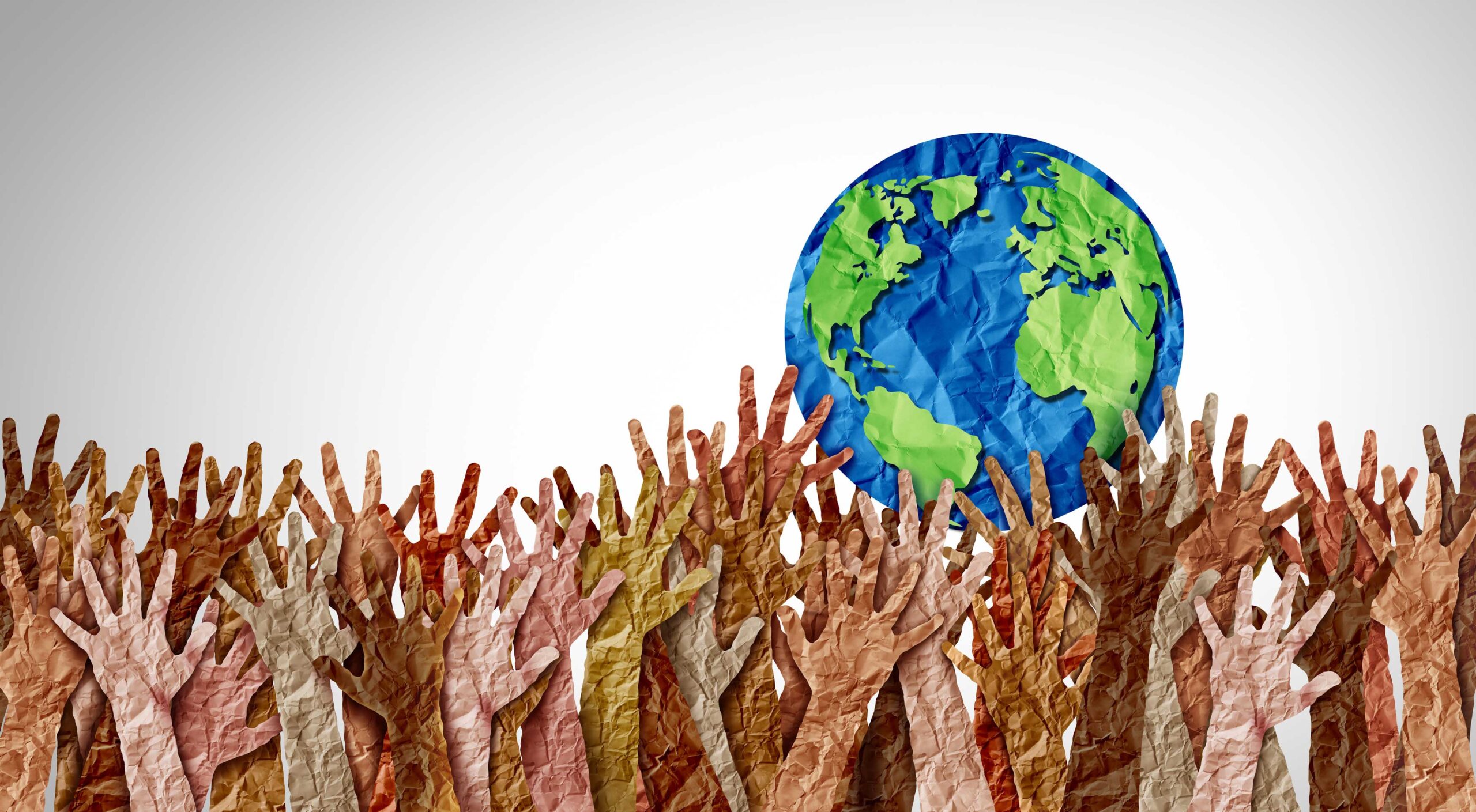 hands reaching for globe